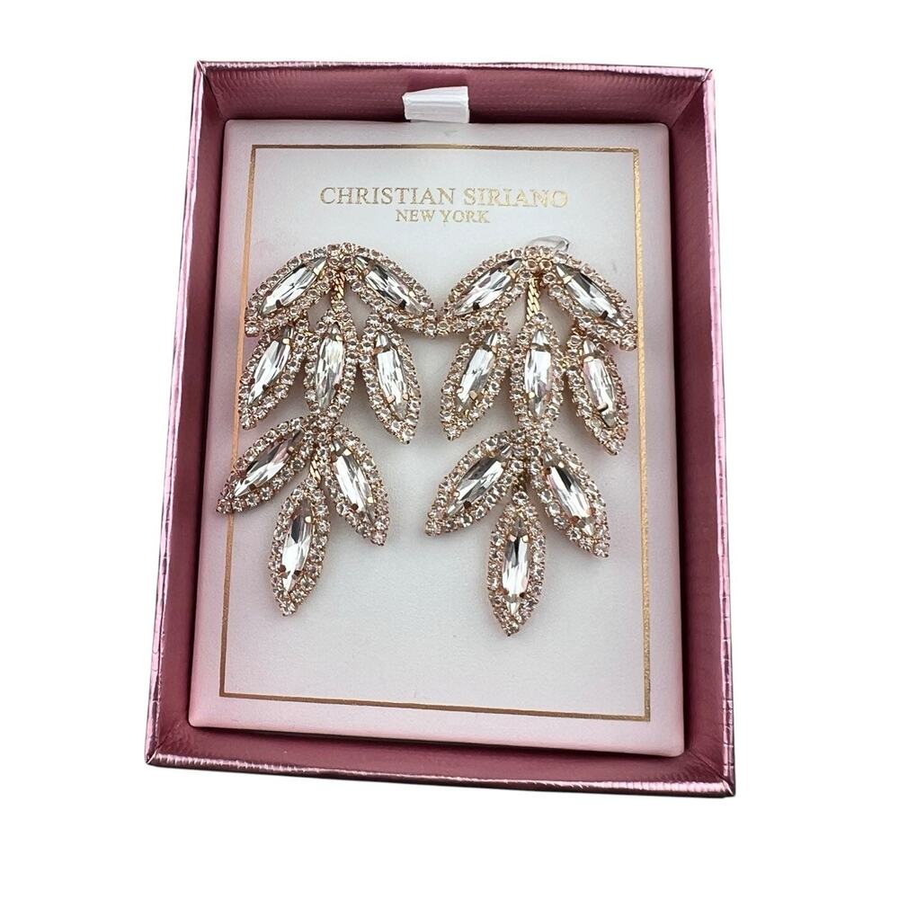 Christian Siriano Pierced Earrings Drop Leaf Sparkle Chandelier in Box